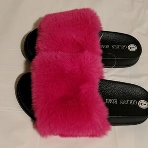 Golden Road Women Fluffy Open Toe Slippers Size 7 US